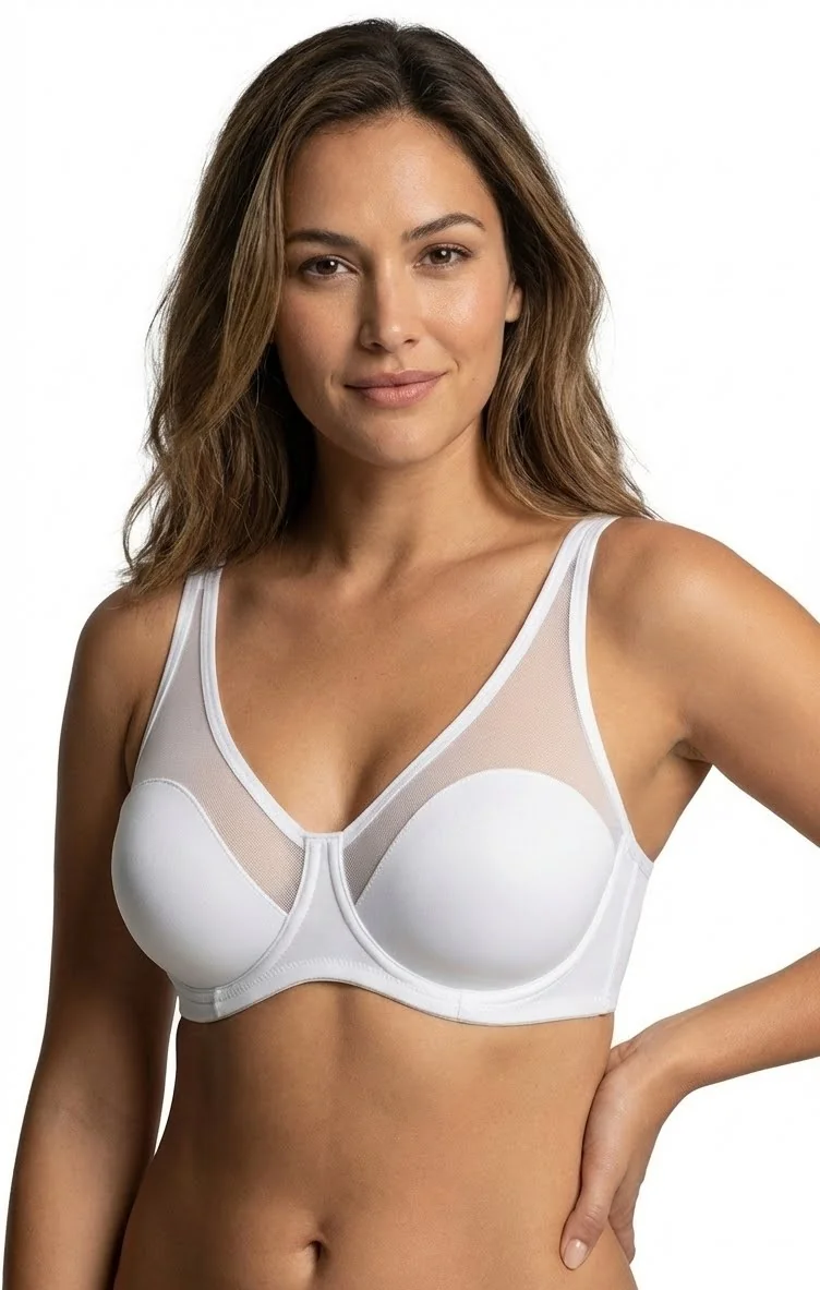 LunaIntim Beyaz Modern Kesim Toparlayıcı Sütyen Tül Detaylı Soft Cup Minimizer - Tül Detay